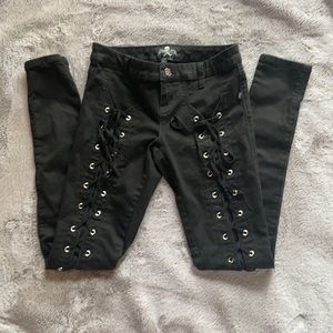 Royal Bones Gothic Black Lace Up Grommet Jeans 3